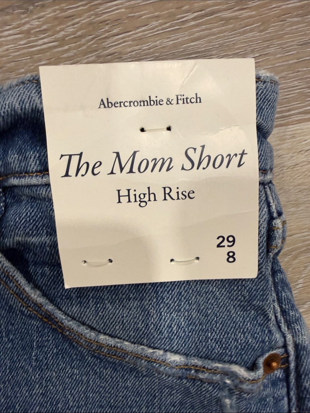 Abercrombie & Fitch Distressed Mid-Blue Mom Jean Shorts - Picture 2 of 4